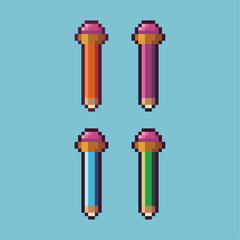 Fototapete - Pixel art sets of pencil with variation color item asset. Simple bits of pencil on pixelated style. 8bits perfect for game asset or design asset element for your game design asset.