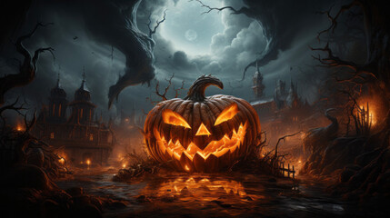 Wall Mural - halloween pumpkin with bats