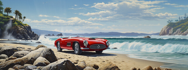 Canvas Print - car on the beach