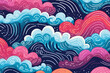 Roaring waves in a storm quirky doodle pattern, wallpaper, background, cartoon, vector, whimsical Illustration