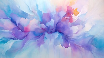   an abstract painting of blue, pink, and purple flowers.  generative ai
