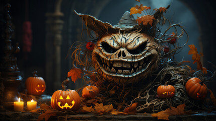 Wall Mural - halloween background with pumpkin