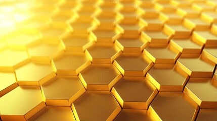 Wall Mural -  an abstract image of a yellow hexagonal structure with a bright light in the background.  generative ai