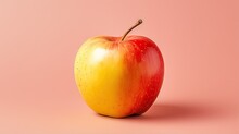  A Red And Yellow Apple Sitting On Top Of A Pink Surface.  Generative Ai