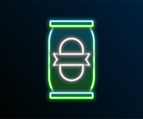 Wall Mural - Glowing neon line Beer can icon isolated on black background. Colorful outline concept. Vector