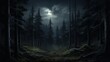 Moonlight illuminating a dark spruce forest