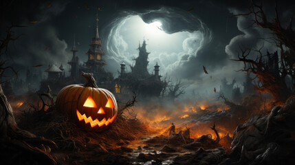 Wall Mural - halloween background with pumpkin