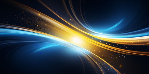 Abstract shiny color gold wave design element on dark background. Science or technology design