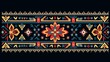 On a black background, the Ikat border is a typical ethnic oriental geometric pattern.tribal folklore drawing in vector form.Beautiful embroidery in an aztec style.antique carpet