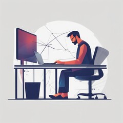 hacker in the computer hacker in the computer man in glasses working at computer. vector illustratio