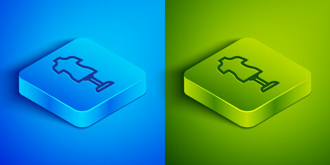 Wall Mural - Isometric line Mannequin icon isolated on blue and green background. Tailor dummy. Square button. Vector