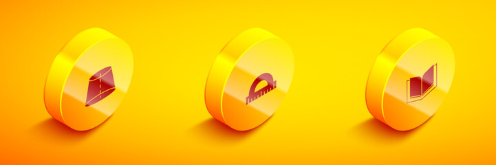 Poster - Set Isometric Geometric figure, Protractor and Open book icon. Vector