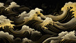 Wallpapers and textile patterns vintage a gold wave pattern on a black background. Seascapes in traditional chinese painting