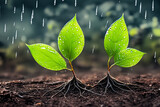 Fototapeta  - 雨に打たれてもたくましく根を張り成長する植物