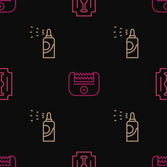 Poster - Set line Blade razor, Spray can for hairspray and Electrical clipper on seamless pattern. Vector