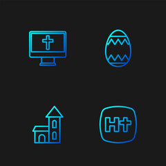 Canvas Print - Set line Christian cross, Church building, on monitor and Easter egg. Gradient color icons. Vector