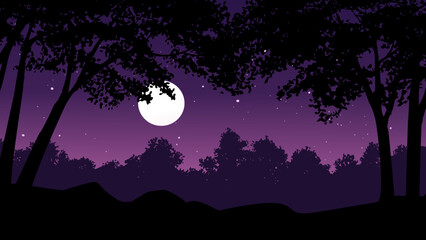 Wall Mural - night landscape with moon