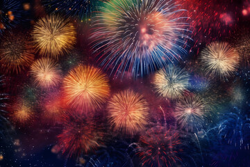 Wall Mural - happy new year with fireworks, fireworks over the city, fireworks in the night sky, newyears new years