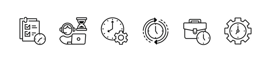 Aufkleber - productivity working time management schedule icon line set business deadline target clock reminder gear setting illustration vector office work timer simple outline design