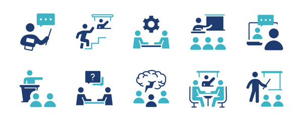 Aufkleber - set of online course training skills human resource development icon vector seminar workshop conference teamwork learning improvement class symbol illustration