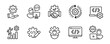 business technology development website coding gear icon set company build custom setting software programming dev improvement outline style symbol vector illustration 