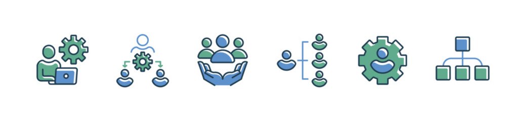 Aufkleber - teamwork partnership structure organization gear setting icon set human resource business hierarchy management network vector symbol illustration people employee group design