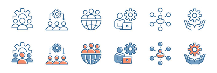 Leinwandbilder - human resource employee structure organization icon set business teamwork diagram hierarchy management with gear cogwheel vector illustration for web and app