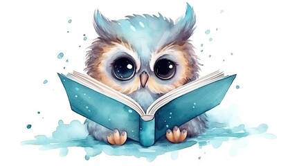 Wall Mural -  an owl is reading a book while sitting on the floor.  generative ai