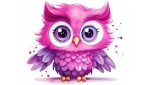  A Pink Owl With Big Eyes Sitting On A White Surface.  Generative Ai