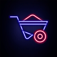 Sticker - Glowing neon line Wheelbarrow icon isolated on brick wall background. Tool equipment. Agriculture cart wheel farm. Colorful outline concept. Vector