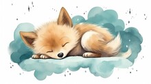  A Small Dog Sleeping On Top Of A Cloud Covered In Rain.  Generative Ai