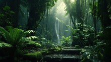  A Lush Green Forest Filled With Lots Of Trees And Plants.  Generative Ai