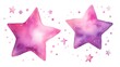  two watercolor stars with pink and purple hues on a white background.  generative ai