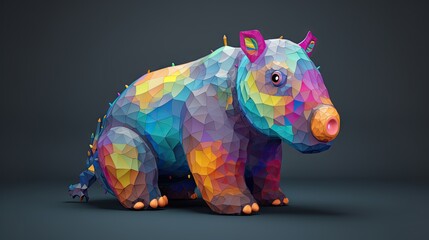 Wall Mural -  a colorful rhinoceros sitting on top of a table.  generative ai