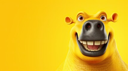 Wall Mural -  a yellow dinosaur with a big smile on its face and mouth.  generative ai