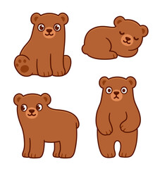 Wall Mural - cute cartoon brown bear cubs drawing