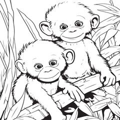 Wall Mural - Orangutan babies coloring page