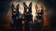 an artistic representation of a K-9 police unit, emphasizing the invaluable role of specially trained dogs in law enforcement and safety efforts