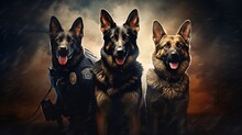 An Artistic Representation Of A K-9 Police Unit, Emphasizing The Invaluable Role Of Specially Trained Dogs In Law Enforcement And Safety Efforts