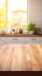 © Space_Background - Wooden table on blurred kitchen bench background, Advertisement, Print media, Illustration, Banner, for website, copy space, for word, template, presentation