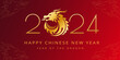 Happy Chinese New Year 2024 Dragon Zodiac sign - gold 2024 logo with dragon head on red background - vector minimalist design