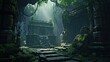 Landscape within a dense jungle, hiding ancient temples, overgrown vines, and mysterious encouraging players to unravel the secrets of the past game art