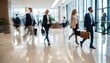 © ibreakstock - Long exposure shot of fast moving business people in bright office lobby with blurry trail