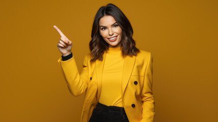 Canvas Print - Young woman wearing casual clothes pointing with hand and finger to the side looking at the camera.