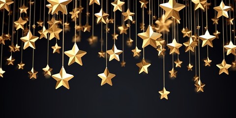 Wall Mural - background of gold stars lined up and hanging. generative ai