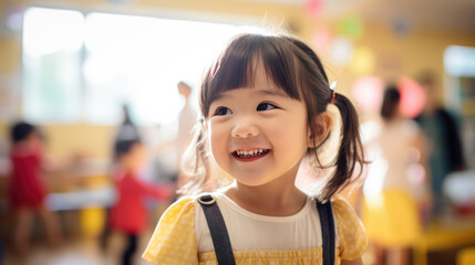 Canvas Print - Little preschooler in the background of a classroom