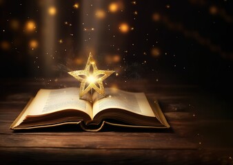 Wall Mural - an open book with a shining star decorated on top. generative AI