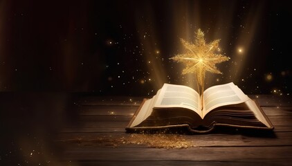 Wall Mural - an open book with a shining star decorated on top. generative AI