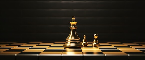 Wall Mural - golden chess on black background. generative AI