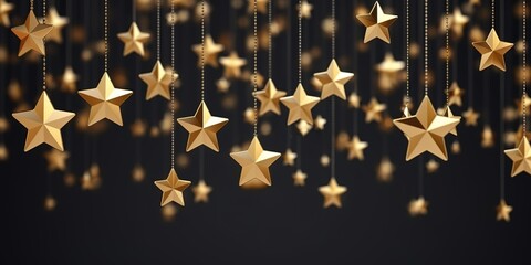 background of gold stars lined up and hanging. generative AI